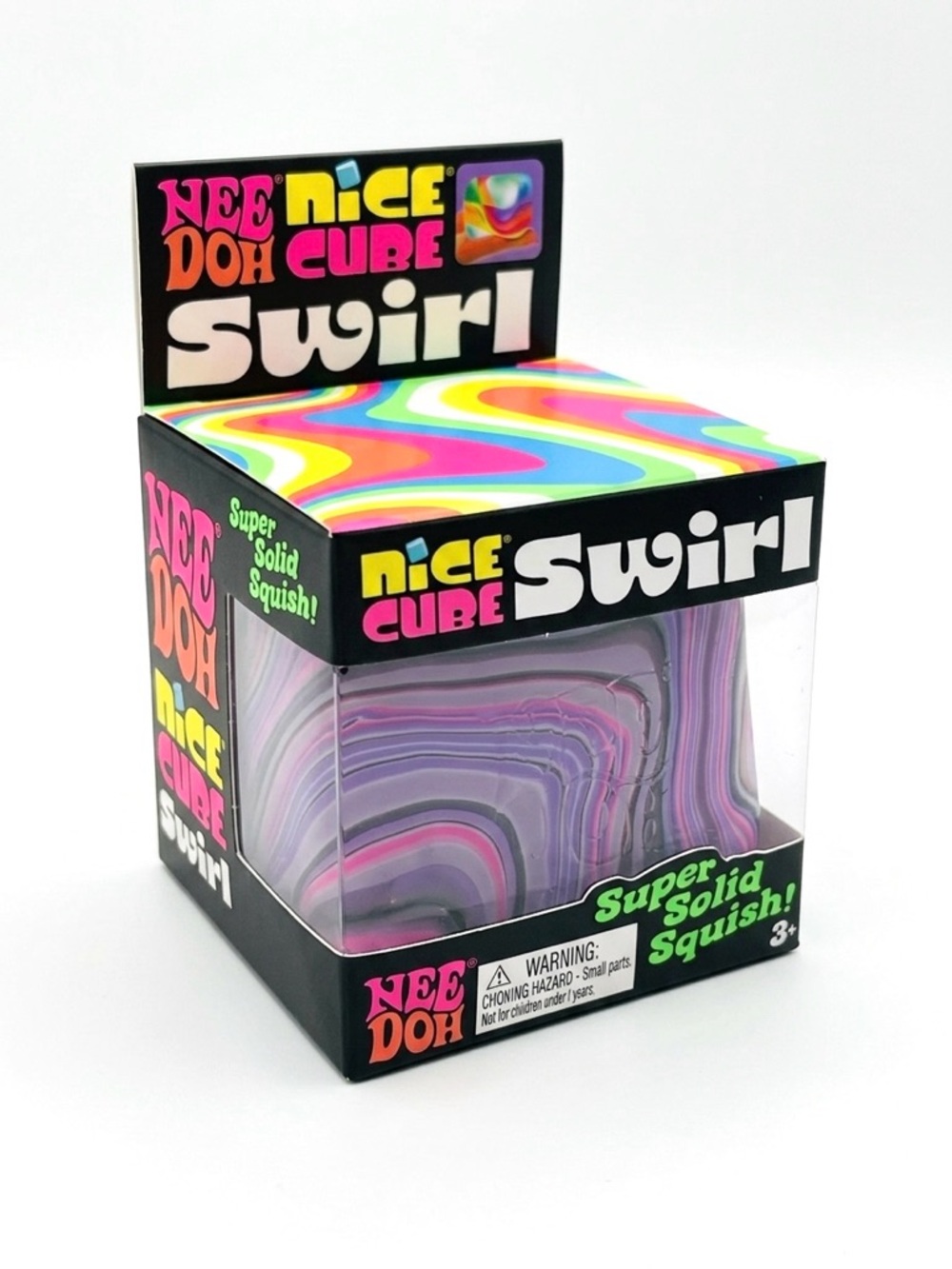 Nee Doh needoh Nice Cube Swirl Super Solid Squish Ice Cube - Purple, Pink, White